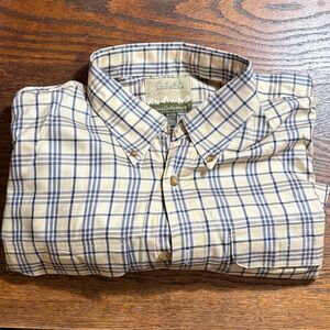 Cabela's Men's Beige and Blue Checkered Shirt